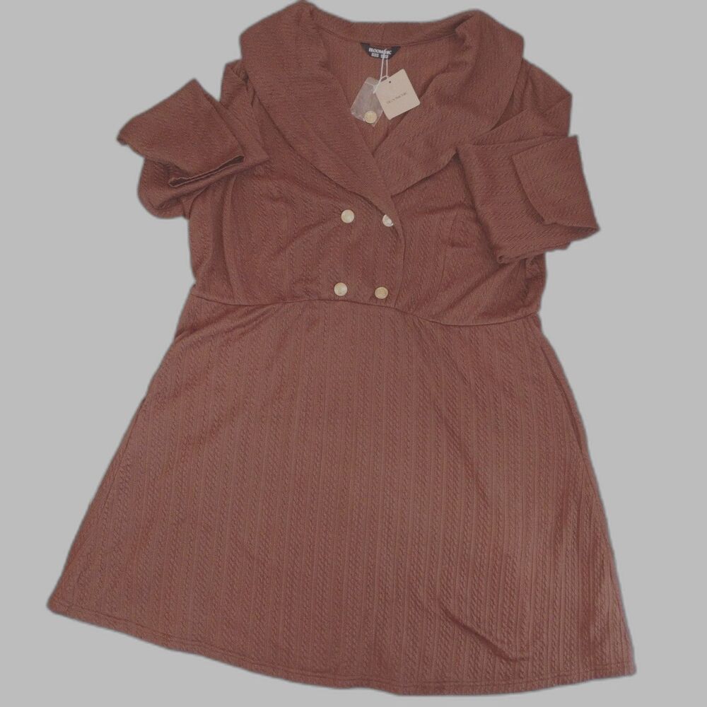 BloomChic Brown Textured Double‑Breasted Coat Dress –  Plus Size 22/24 – NWT
